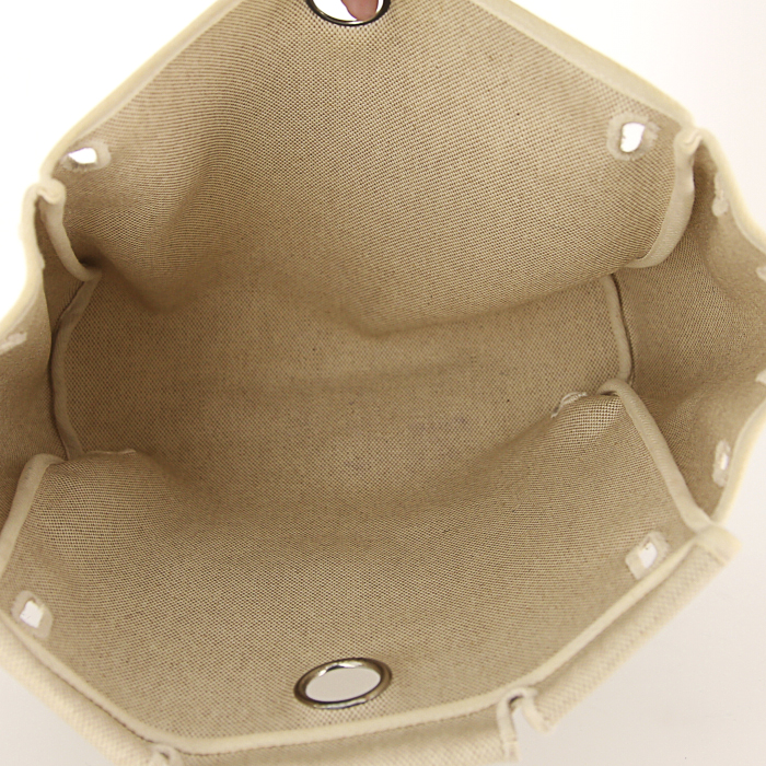 Hermès Herbag - Backpack backpack in beige canvas and natural leather - Detail D4