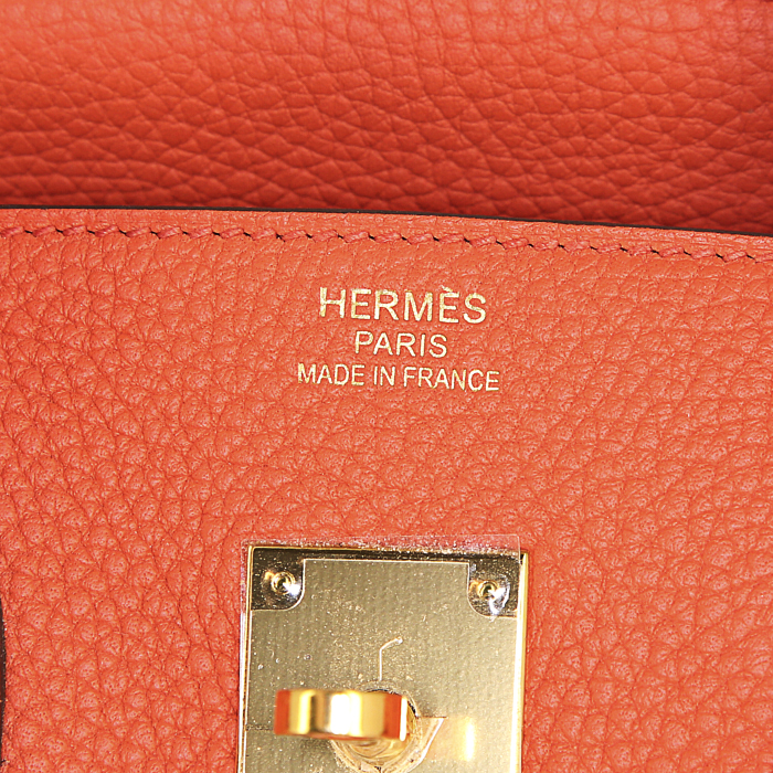 Borsa Hermes Birkin 35 cm in pelle togo arancione Sanguine - Detail D3