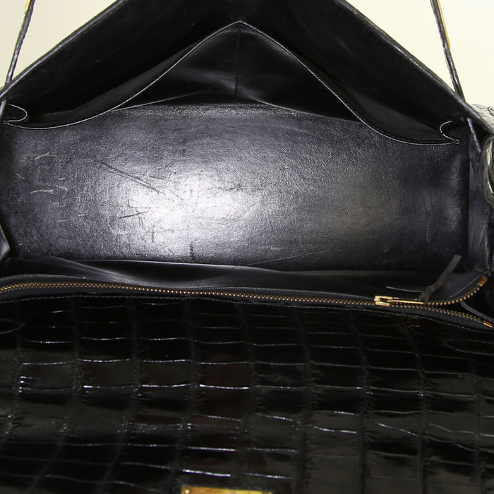 Hermes Kelly 32 cm handbag in black porosus crocodile - Detail D3