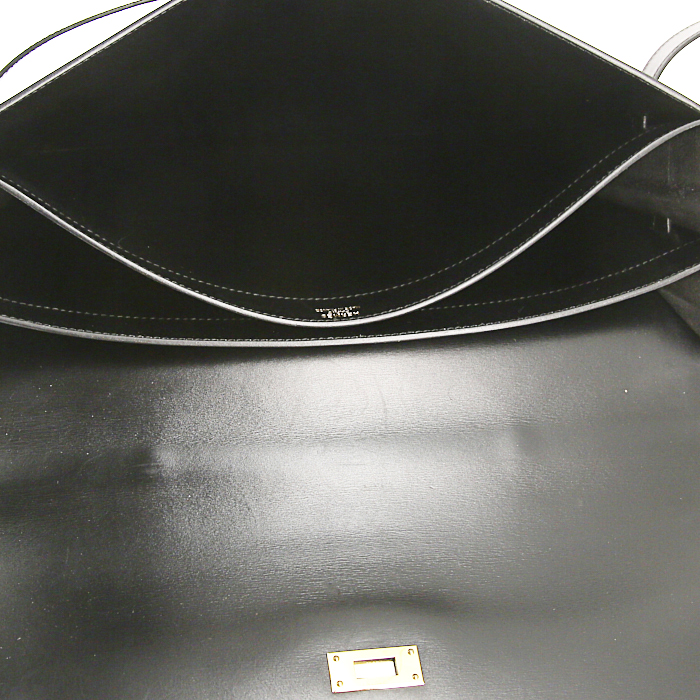 Hermes Kelly - Business briefcase in black box leather - Detail D2