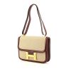 Hermes Constance handbag in burgundy leather and beige canvas - 00pp thumbnail