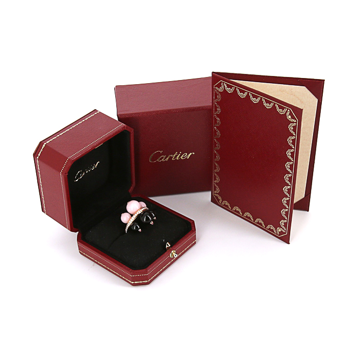 Cartier Evasions Joaillières large model ring in pink gold,  diamonds and sapphires, in onyx and in opal - Detail D2