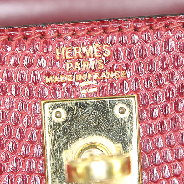 Hermes Kelly 20 cm handbag in red lizzard - Detail D4