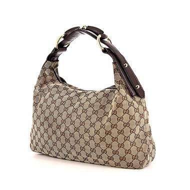 Bolso de mano Gucci Jockey en lona Monogram beige y cuero marrón