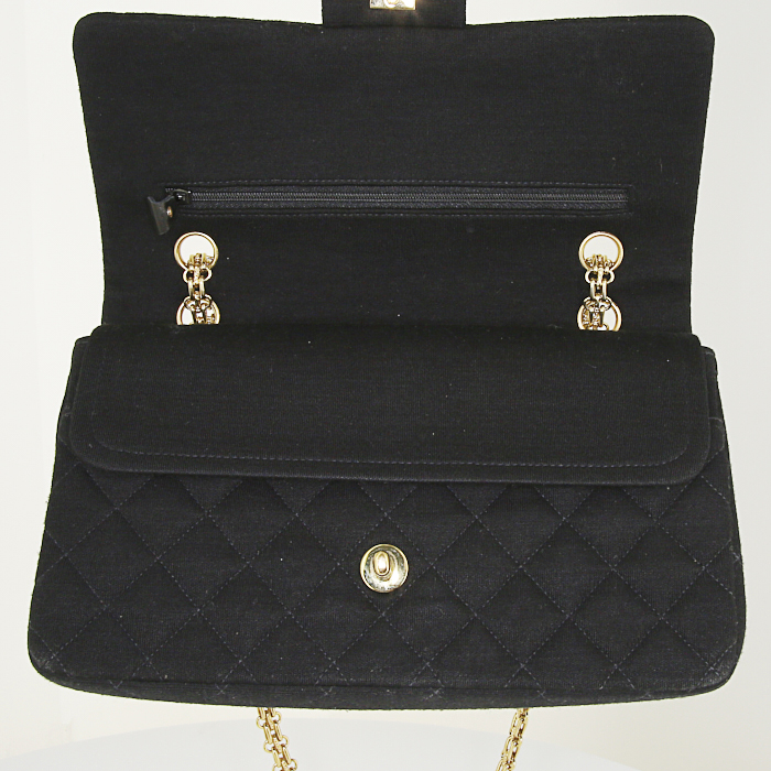 Chanel Timeless handbag in black quilted canvas - Detail D5