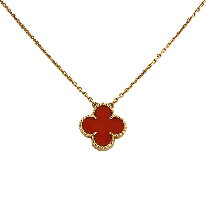Collier époque années 80 Van Cleef & Arpels Alhambra Vintage en or jaune et corail