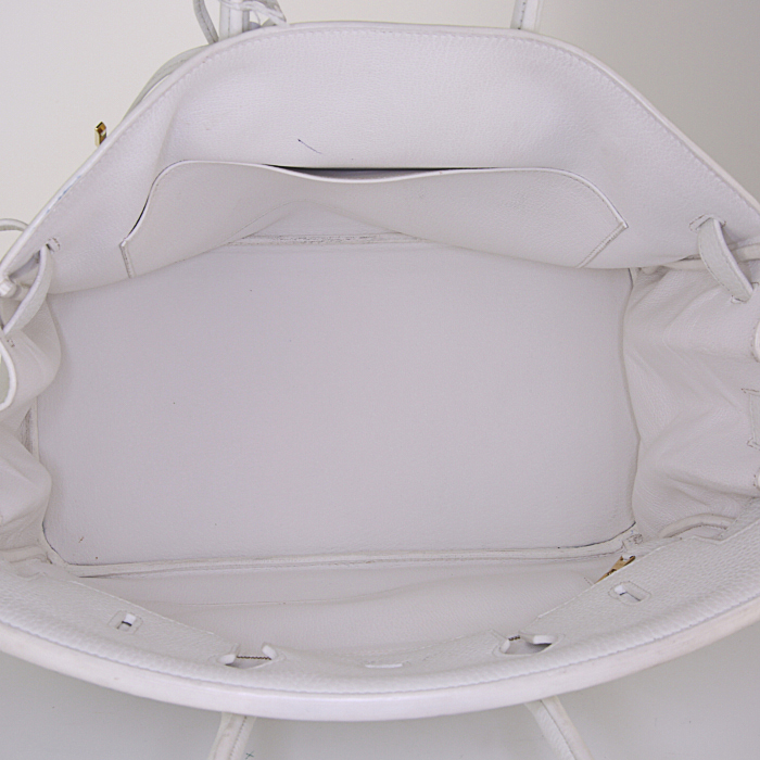Bolso de mano Hermes Birkin 35 cm en cuero togo blanco - Detail D2