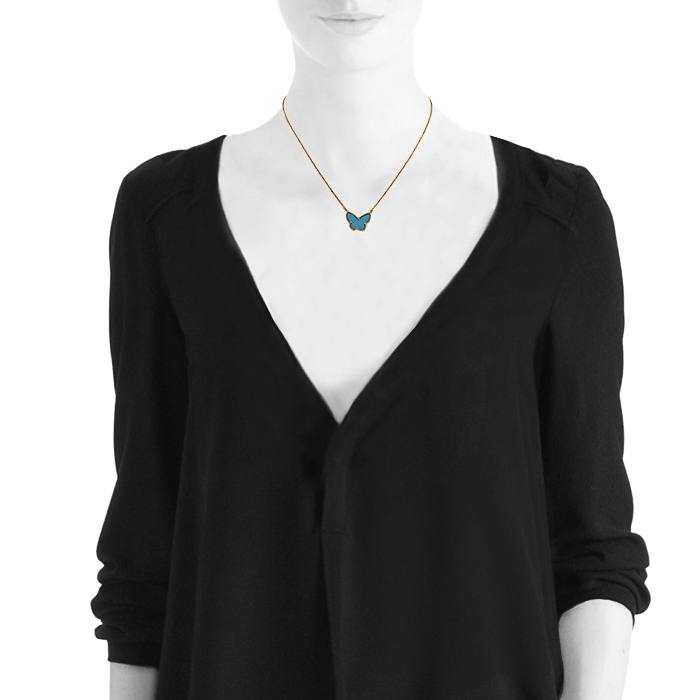 Van Cleef & Arpels Lucky Alhambra necklace in yellow gold and turquoise - Detail D1