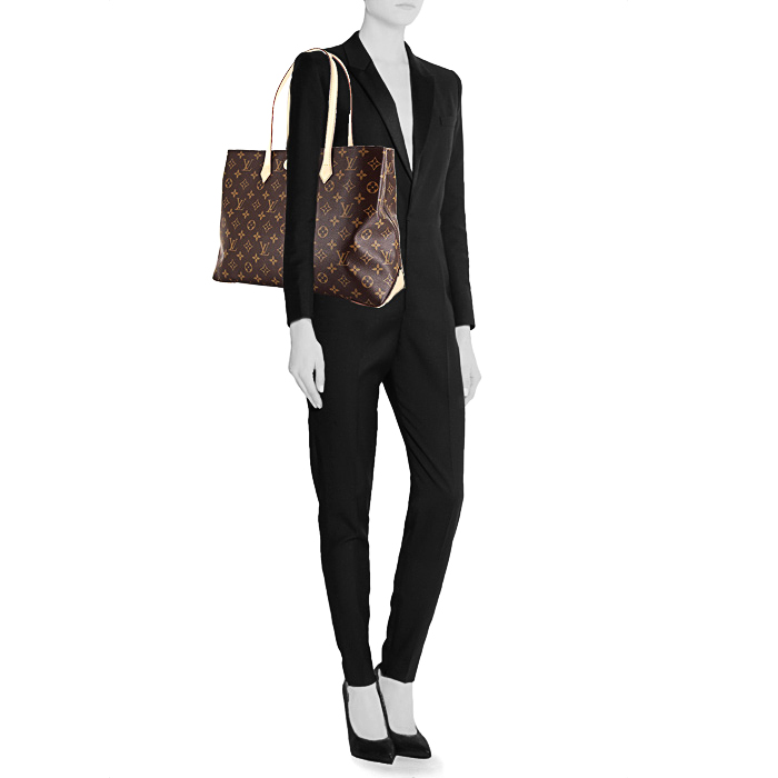 Bolso de mano Louis Vuitton Wilshire modelo mediano en lona Monogram marrón y cuero natural - Detail D1