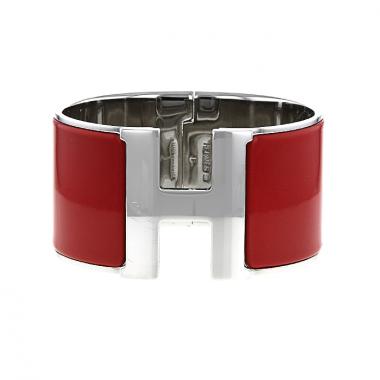 Brazalete que se puede abrir Hermes Clic Clac modelo grande en paladio y esmalte rojo