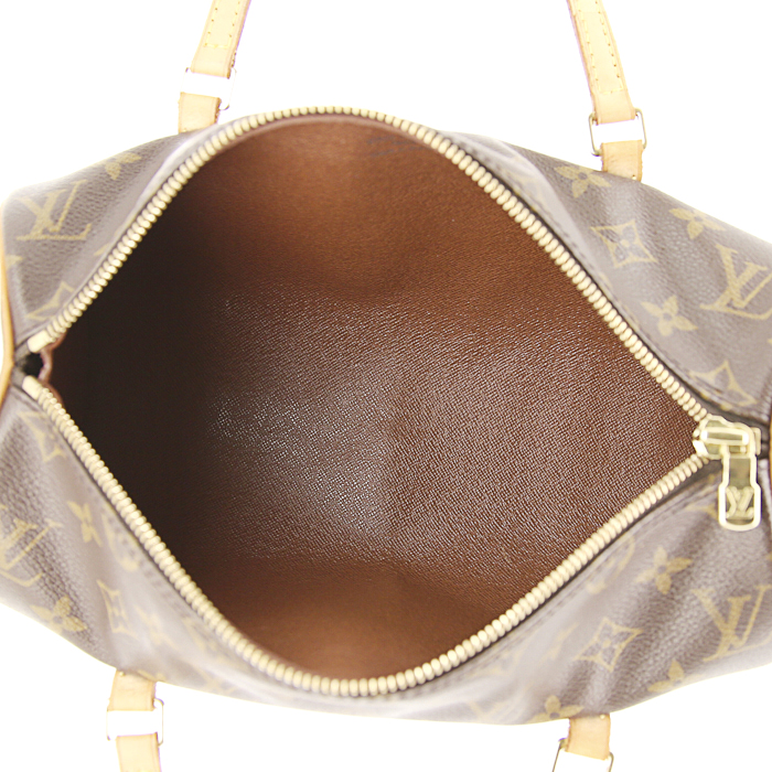 Bolso de mano Louis Vuitton Papillon en lona Monogram marrón y cuero natural - Detail D2