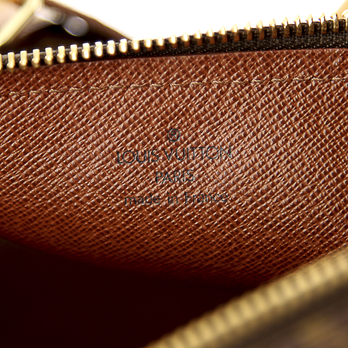 Bolso de mano Louis Vuitton Papillon en lona Monogram marrón y cuero natural - Detail D3