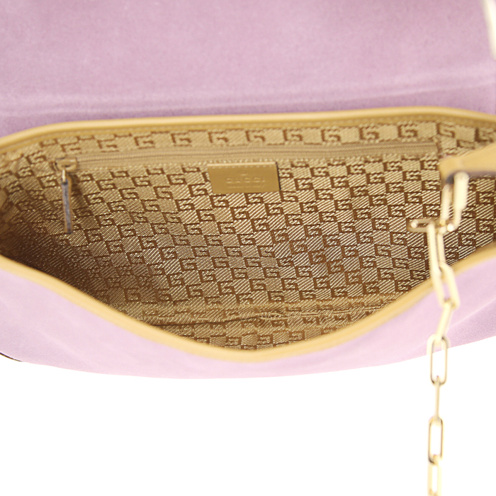 Borsa Gucci in camoscio rosa e pelle marrone - Detail D2