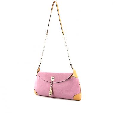Bolso de mano Gucci en ante rosa y cuero marrón