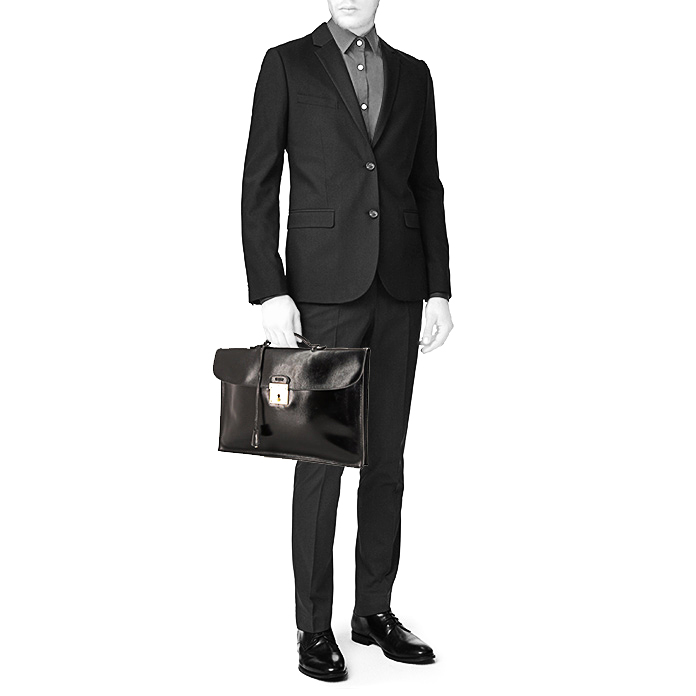 Porte-documents Hermès Sac à dépêches en cuir box noir - Detail D1