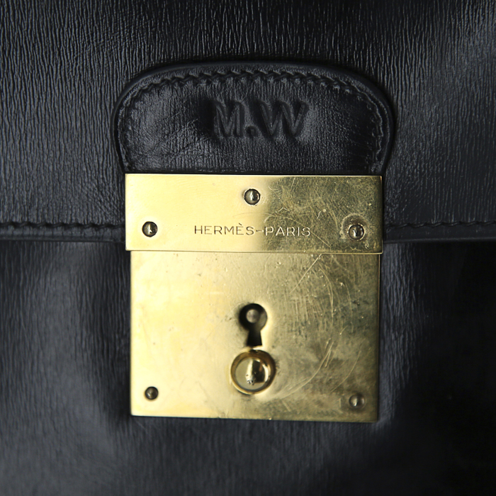 Hermès Sac à dépêches briefcase in black box leather - Detail D3