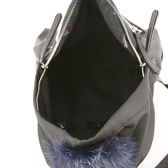 Mochila Fendi Bag Bugs en lona y cuero negra, rosa y blanca y piel azul - Detail D2