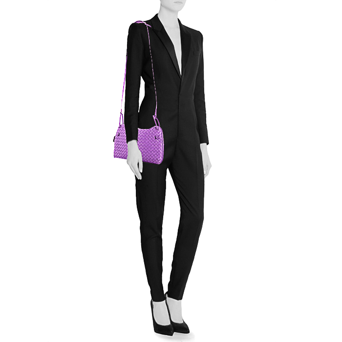 Borsa a tracolla Bottega Veneta in pelle intrecciata viola - Detail D1