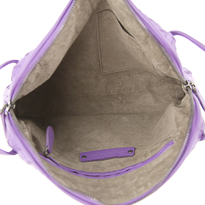 Borsa a tracolla Bottega Veneta in pelle intrecciata viola - Detail D2