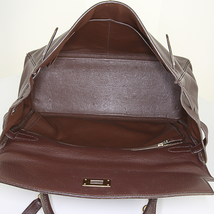 Hermes Kelly 35 cm handbag in brown togo leather - Detail D3