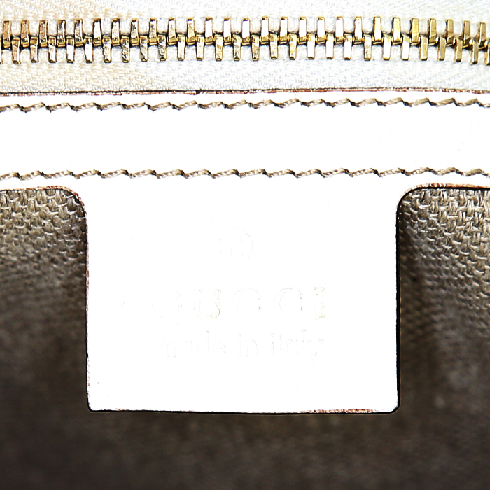 Gucci Positano handbag in beige and brown logo canvas and white leather - Detail D3