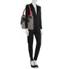Gucci Positano shopping bag in grey monogram canvas and red leather - Detail D1 thumbnail
