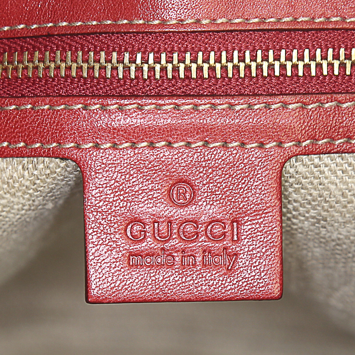 Bolso Cabás Gucci Positano en lona Monogram gris y cuero rojo - Detail D3
