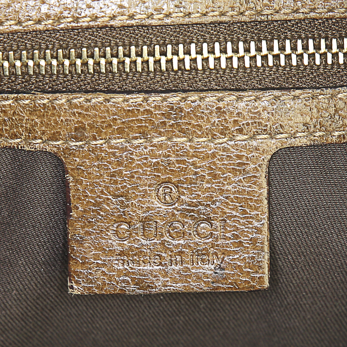 Sac à main Gucci Nailhead en toile monogram beige et cuir marron - Detail D3