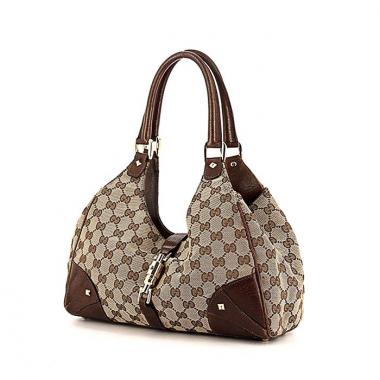 Sac à main Gucci Nailhead en toile monogram beige et cuir marron