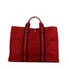 Hermès handbag in red and brown bicolor canvas - 360 thumbnail