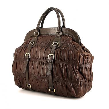 Prada Brown Leather Gauffre Shoulder Bag