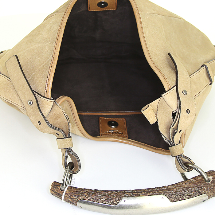 Yves Saint Laurent Mombasa handbag in beige suede - Detail D2