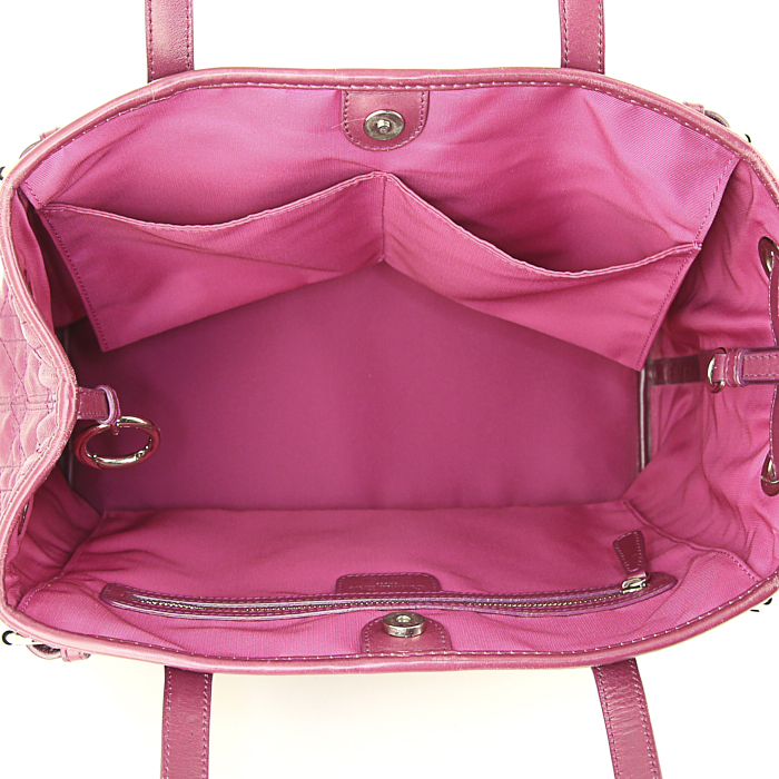 Dior Panarea small model shopping bag in raspberry pink canvas cannage and raspberry pink leather - Detail D2