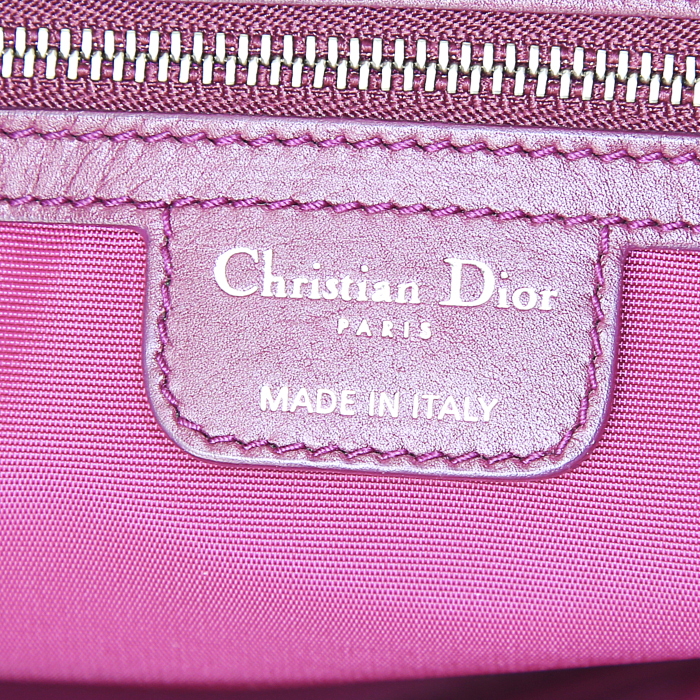 Sac cabas Dior Panarea petit modèle en toile cannage rose-framboise et cuir rose-framboise - Detail D3