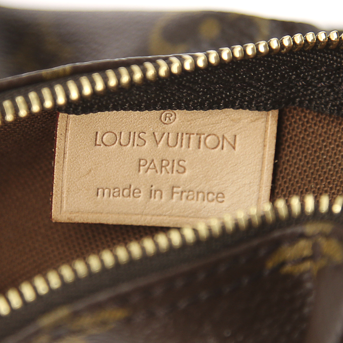 Borsa Louis Vuitton Speedy mini in tela monogram marrone e pelle naturale - Detail D3