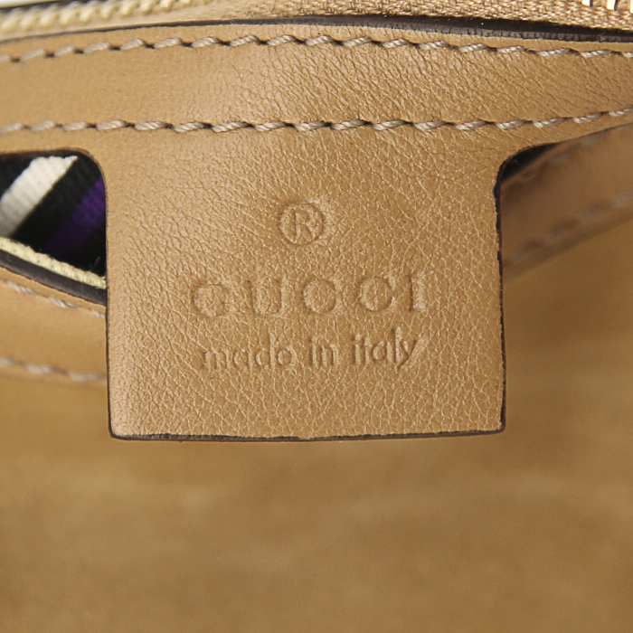 Gucci Britt bag worn on the shoulder or carried in the hand in beige suede and beige braided leather - Detail D3