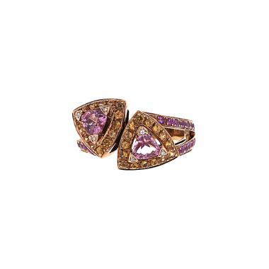 Bague Mauboussin Tellement subtile pour toi en or rose,  saphirs oranges et saphirs roses et en tourmalines roses
