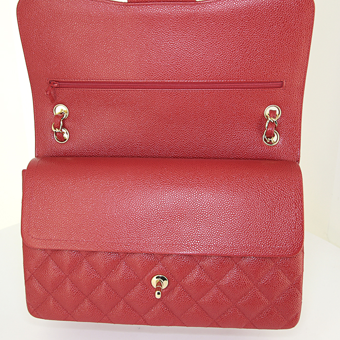 Sac à main Chanel Timeless jumbo en cuir grainé rouge - Detail D5