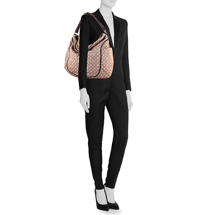 Louis Vuitton Romance bag worn on the shoulder or carried in the hand in burgundy and beige monogram canvas Idylle and burgundy leather - Detail D1