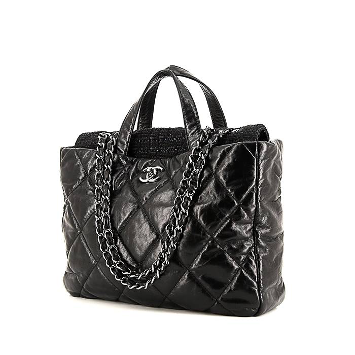 CHANEL Tote Bag in Black Grained Leather Big Model  VALOIS VINTAGE PARIS