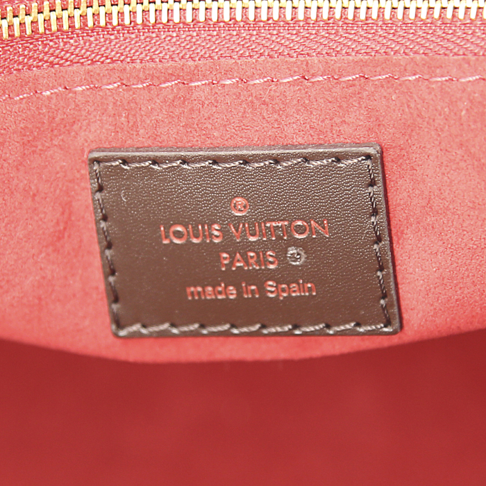 Bolso de mano Louis Vuitton Rivoli BB en lona a cuadros marrón y cuero marrón - Detail D4