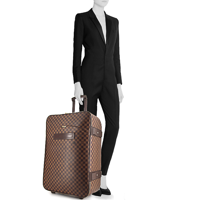 Maleta Louis Vuitton Pegase en lona a cuadros ébano y cuero marrón - Detail D1