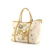 Shopping bag Gucci in tela monogram cerata color crema ricamata con perle e pelle giallo senape - 00pp thumbnail