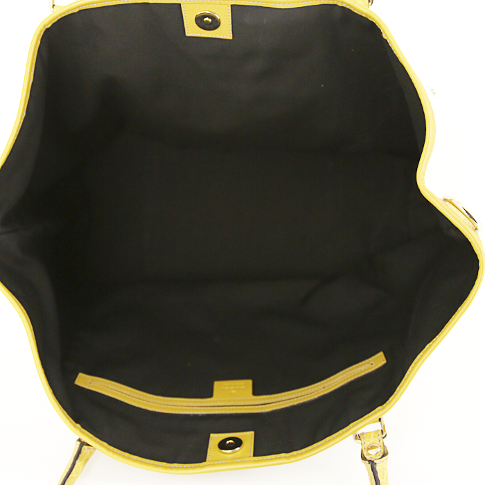 Shopping bag Gucci in tela monogram cerata color crema ricamata con perle e pelle giallo senape - Detail D2