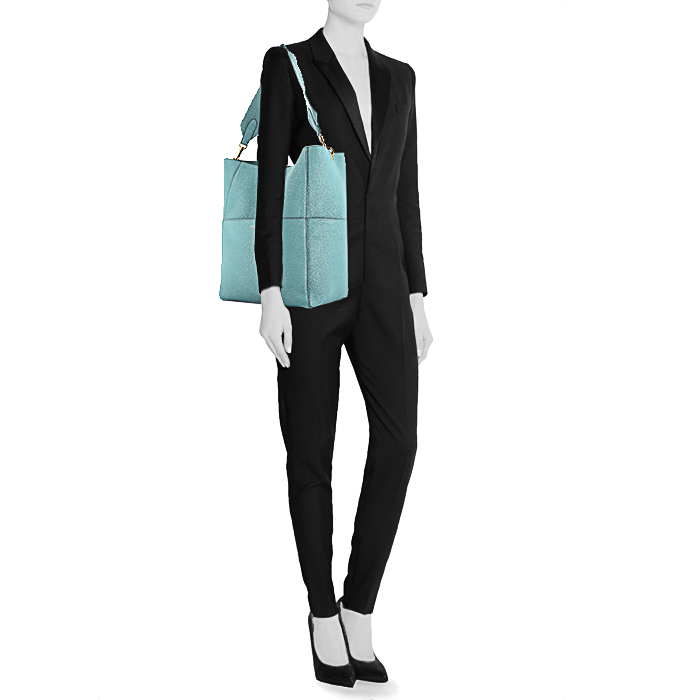 Celine Sac Sangle shopping bag in blue leather - Detail D1