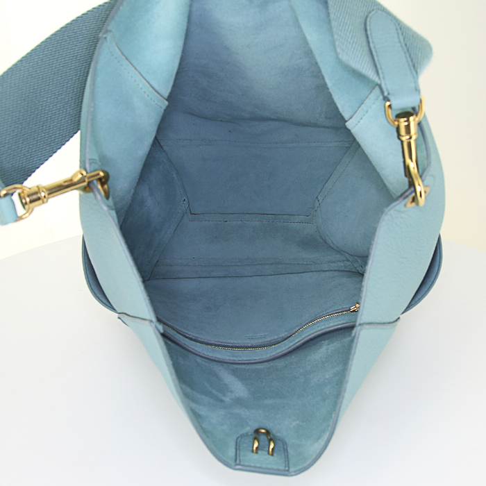 Celine Sac Sangle shopping bag in blue leather - Detail D2