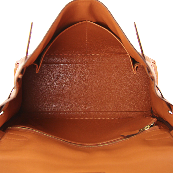 Bolso de mano Hermes Kelly 32 cm en cuero granulado naranja Potiron - Detail D3