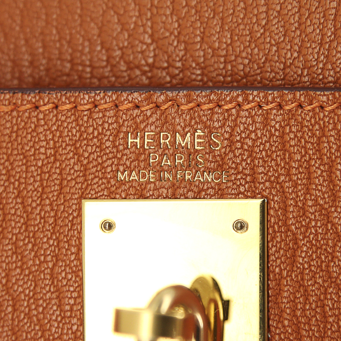 Hermes Kelly 32 cm handbag in orange Potiron grained leather - Detail D4