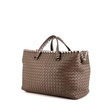 Bolso de mano Bottega Veneta Brick en cuero color topo y cuero exótico beige