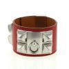 Hermes Médor cuff bracelet in palladium and leather - 360 thumbnail